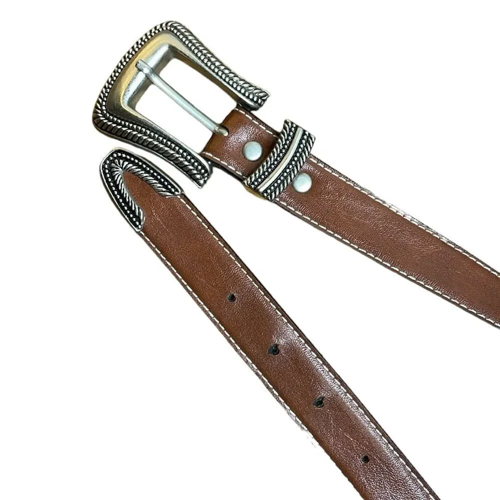 Western Vegan Leather Brown and Silver belt small
